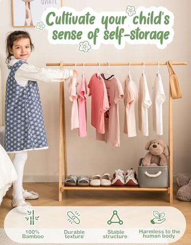 Kids Clothing Rack with Storage Shelf, Kids Dress Up Rack, Dance Costume Garment Rack for Hanging Clothes,Garment Rack for Hanging Clothes Organizer, Bamboo (Natural) - Image 2
