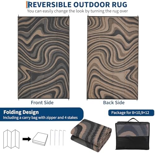 Garvee 9x12 Outdoor Rug Waterproof Camping Rugs for Outside Your RV, Brown - Image 7