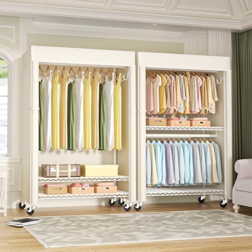 FUTASSI White Clothing Rack with Beige Cover, P1C Plus Rolling Closet - Image 2