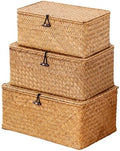 Nonam Wicker Storage Basket with Lid,Seagrass Shelf Basket Set of 3,Nautral by Home