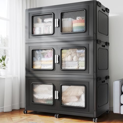 BROVIEW 900 Qt Extra Large Stackable Storage Bin with Lids, 3 Pack Black by BROVIEW-EnjoytheArtofLife