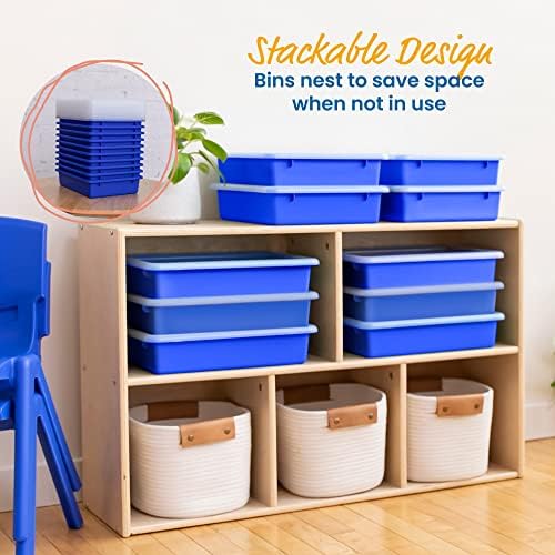 ECR4Kids Letter Size Plastic Tray Organizer with Lids, Small, Storage Bins, Blue, 10-Piece - Image 5