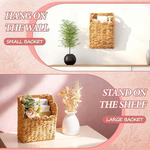 Lemonroad Wall Hanging Wicker Basket Set of 2, Woven Water Hyacinth Basket - Image 3