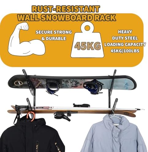 Snowboard Wall Racks, Adjustable Storage Rack for Ski, Surfboard, Wakeboard, Snowboard Wall Mount Display, White/Black - Image 4