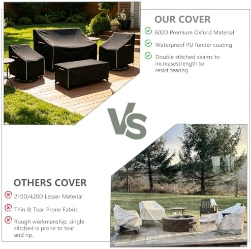 4-Piece Patio Furniture Cover Set, 600D Heavy Duty Outdoor Furniture Covers Waterproof — Fits 3-Seater Sofa, Swivel Rocker Chair & Coffee Table, All Weather Outdoor Protection, Large - Image 5