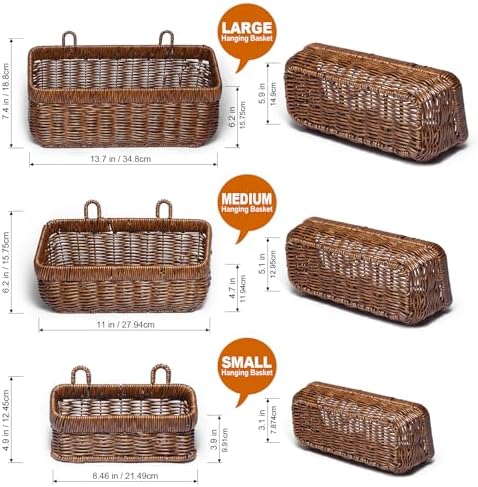 Hanging Baskets, Handmade Wicker Style Wall Basket w/Hooks - Image 2