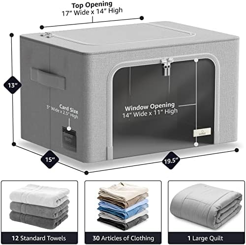 Sorbus Clothing Storage Bins with Clear Window, Metal Frame (4 Pack, Gray) - Image 4