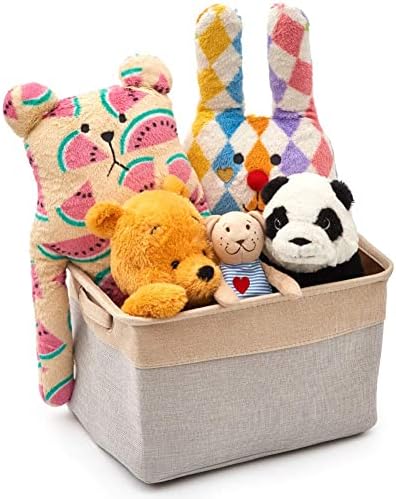 EZOWare Set of 3 Large Canvas Fabric Tweed Storage Organizer Cube Set W/Handles for Nursery Kids Toddlers Home and Office - 15 L x 10.5 W x 9.4 H -Gray/Cream - Image 3