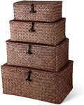 Woanger Set of 4 Wicker Baskets with Lids, Coffee by Woanger