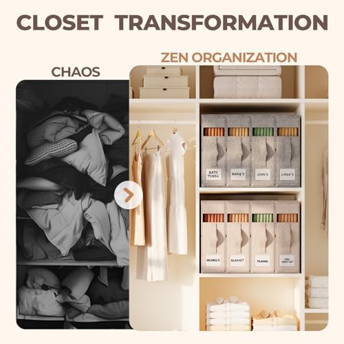 Sheet Organizers and Storage for Linen Closet, 12Pack Beige - Image 4
