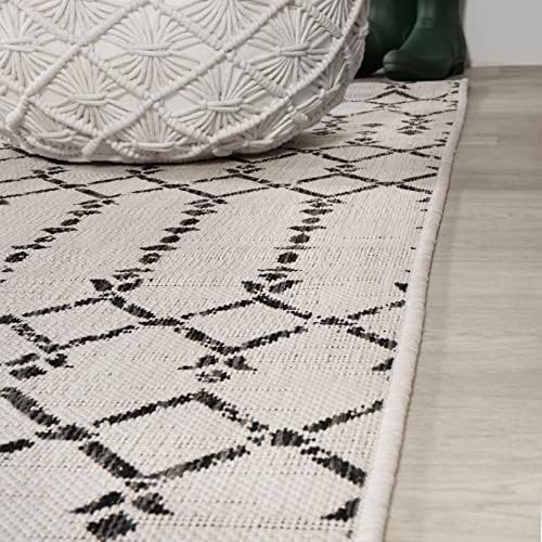 Eyely Moroccan Woven Round Rug 3 Ft Cream/Black, Indoor Outdoor Rug - Image 5