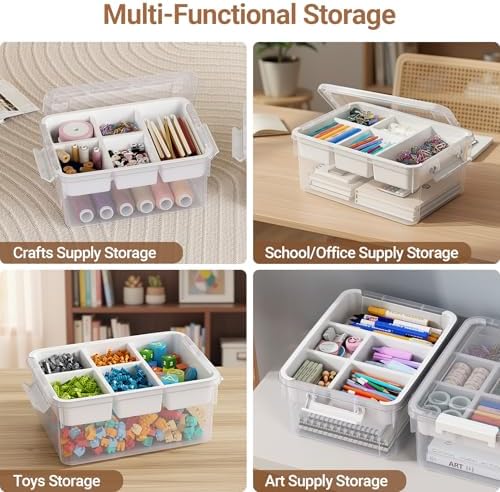 80Qt Stackable Storage Bins with Lids Trays Craft Box Organizers, 4Pack,WH - Image 4
