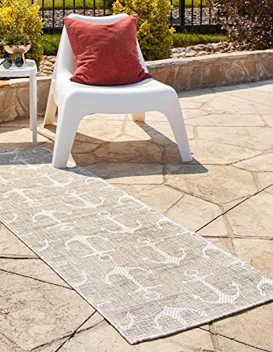 Unique Loom Outdoor Coastal Collection Area Rug - Ahoy (2' x 8' Runner, Gray/ Ivory) - Image 4