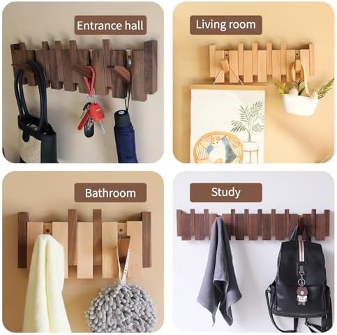 Piano Key Coat Rack Wall Mount 16.5" – 6 Hook Beech-Toned Wooden Coat Rack - Image 5