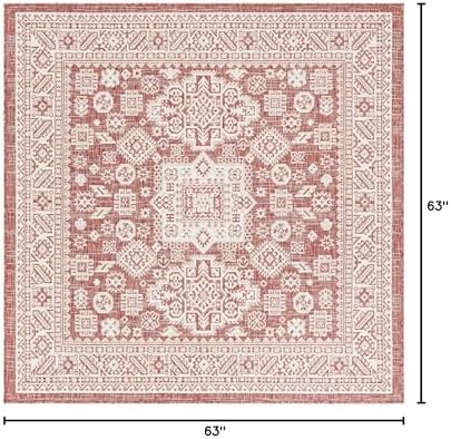 Rugs.com - Outdoor Aztec Rug – 5 Ft Square Rust Red Indoor/Outdoor Rug – Durable Flatweave for Patios, Decks, and Porches - Image 2