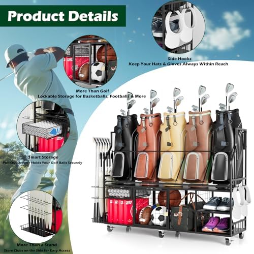 Golf Storage Organizer for Bags, Extra Large Golf Club Racks for Garage Golf Bag Stand Holder for Golf Equipment Accessories - Image 5