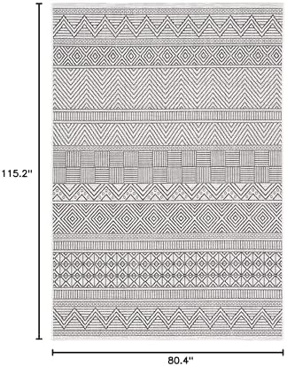 SAFAVIEH Washable Rug Outdoor Courtyard Collection - 6'7" x 9'6", Ivory & Black, Non-Shedding & Easy Cleaning, Ideal for Patio, Backyard, Mudroom (CY8196-53712) - Image 5