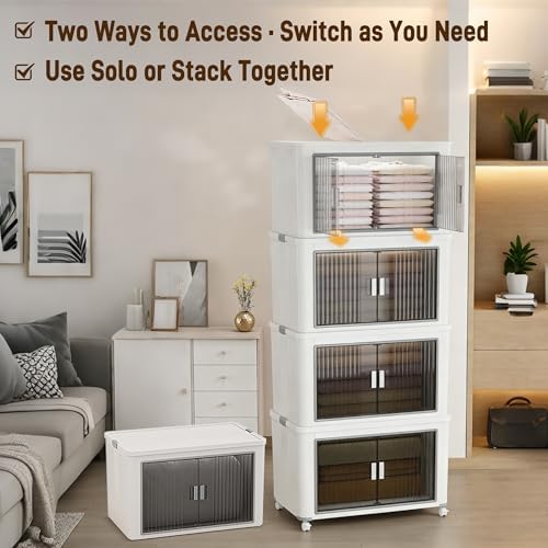 Folding Stackable Storage Bins with Lid, 280qt Plastic Organizer - Image 2