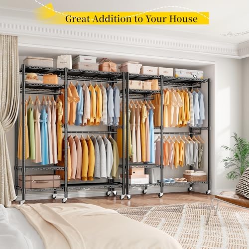 Raybee Clothes Rack with Wheels, Heavy Duty Loads 780LBS, Space-Saving - Image 6