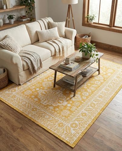 Rugs.com - Outdoor Aztec Rug – 4' 1 x 6' 1 Yellow Indoor/Outdoor Rug – Washable, Stain-Resistant, Perfect for Patios and Kitchens - Image 5