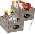Best Choice Products Pantry Baskets Set of 2 16x12in Water Hyacinth Storage Baskets, Woven Wicker Kitchen Organizers with handles w/Chalkboard Label Chalk Marker - Gray by BestChoiceProducts