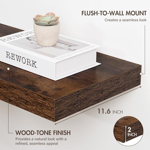 Acovy 48 Inch Floating Shelves, 12" Deep Floating Shelf Wall Mounted, 48" Wall Shelves, Rustic Deep Bookshelf, Extra Deeper & Thicker Display Shelves for Bedroom, Living Room, White, Set of 2 - Image 3