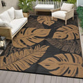 COZYLOOM Waterproof Outdoor Rug 9x18 Reversible Mats Modern Leaf Outdoor Patio Rug Outdoor Plastic Straw Rug for RV Camping Picnic Reversible Lightweight Plastic Straw Outside Rug, Black Brown by COZYLOOM