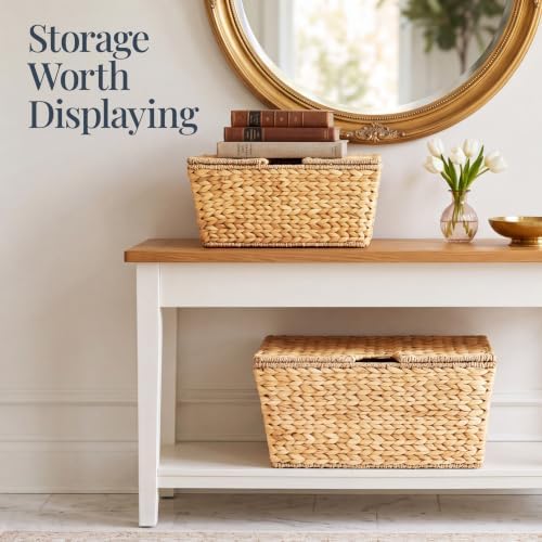 Best Choice Products Set of 2 X-Large & Medium Woven Storage Baskets W/Lids, Hyacinth Nesting Bins, Handwoven Organizer Baskets W/Handles for Bedroom, Living Room, Laundry Room, Or Office - Natural - Image 5