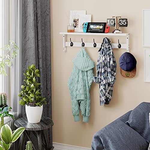 AMBIRD Coat Rack Wall Mount with Shelf, 28.9 Inches Coat Hooks Wall Mounted with 5 Hooks, Hat Wall Hooks for Hanging in Entryway, Living Room, Bathroom, Bedroom (White, 28.9 * 4.5 inches) - Image 2