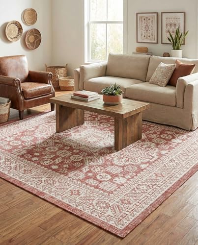 Rugs.com - Outdoor Aztec Rug – 5 Ft Square Rust Red Indoor/Outdoor Rug – Durable Flatweave for Patios, Decks, and Porches - Image 4