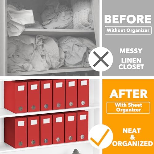 SpaceAid 12 Pack Bed Sheet Organizers and Storage, Foldable Organizer for Linen Closet, Set Folder Keeper With Window XL (Queen & King Size) Bedding Container (Red) - Image 2