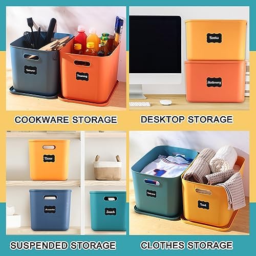 Tanlade 8 Pcs Plastic Storage Bins Stackable Baskets with Lid and Handle Colorful Desktop Storage Box Cubby Containers for Shelf Bedroom Office, Include 1 Erasable Marker, 16 Stickers (14 x 10 x 9 In) - Image 6