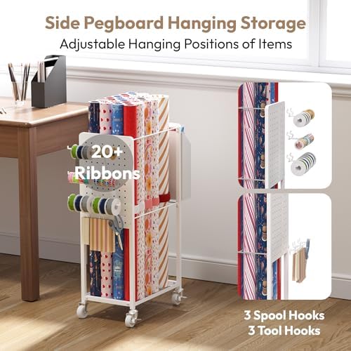 Wrapping Paper Storage Cart Station with 12PCS Slap Bands - Image 4