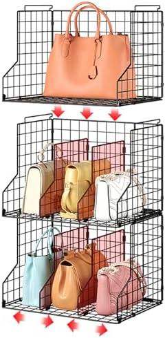 Sonyabecca Purse Storage Organizer for Closet : Adjustable 3-Pack Dividers Handbag Organizer - Stackable Wire Handbags Storage Baskets -Open Cabinets Wallets Tote Chain Bags Clutches by Sonyabecca