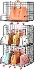 Sonyabecca Purse Storage Organizer for Closet : Adjustable 3-Pack Dividers Handbag Organizer - Stackable Wire Handbags Storage Baskets -Open Cabinets Wallets Tote Chain Bags Clutches by Sonyabecca