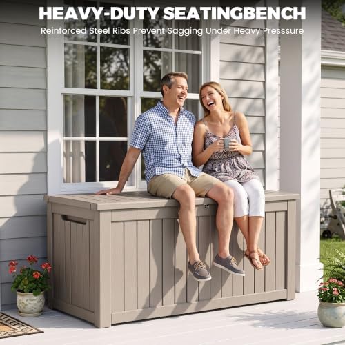280 Gallon Outdoor Storage Box Waterproof, Lockable Resin Deck Box Large Storage Bin for Patio Furniture Cushion, Garden Tools, Pool Accessories, UV-Resistant Outside Delivery, Grey - Image 2