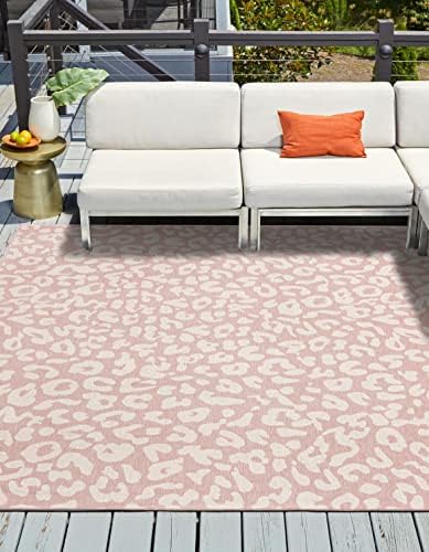 Unique Loom Outdoor Safari Collection Area Rug - Leopard (13' Square, Pink Ivory/Ivory) by UniqueLoom