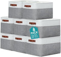 Uiifan 8 Pack 16 x 12 x 10 Inch Large Storage Baskets Collapsible Fabric Storage Cubes Bins with Handles for Shelves Closets Nursery Home Clothes Toys Organizers, Gray by Uiifan
