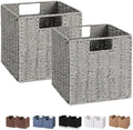 Vagusicc Wicker Basket, Set of 2 Hand-Woven Wicker Storage Basket, Foldable 11 inch Cube Storage Bins, Storage Baskets for Organizing Shelves, Closet Organizers and Storage Bins, Gray (11″×11″×11″) by Vagusicc