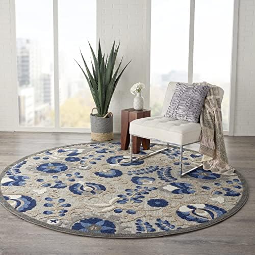 Nourison Home Aloha Natural Blue 7'10" x Round Area Rug - Easy Clean, Non Shedding, Bed Room, Living Room, Dining Room, Kitchen (8' x Round) - Image 4