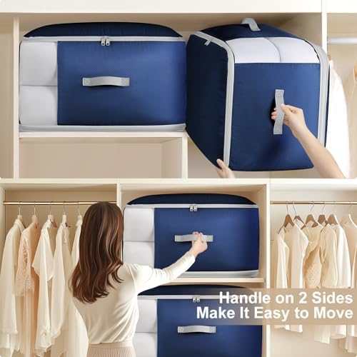 Comforter Storage Bag -Large Capacity Blanket Storage Bags 3-Layer Ultra Space Saving Self Compression Organizer, Washable Compression Bags for Storage Comforter Blanket, 4-Pack, Navy Blue - Image 5