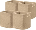 UBBCARE Set of 4 Storage Basket-13 X 13 X 13 In, Cotton Rope Basket for Shelves, Toys, Book, Cube Storage Bins with Handles, Woven Storage Basket for Organizing, Brown by UBBCARE