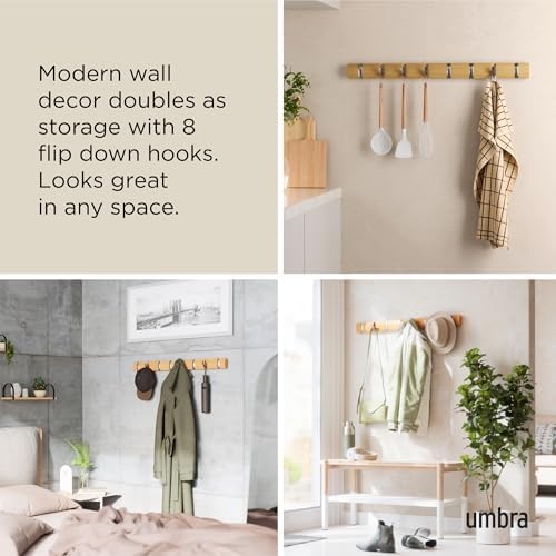 Umbra Flip Coat Rack, Wall Mount 8-Hook, Space Saving, Natural/Nickel - Image 4