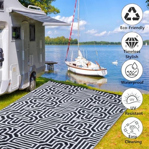 Plastic Straw Rug, Waterproof Outdoor Rug, Reversible Plastic Camping RV Rug, Large Floor Mat and Area Rug for Camping, Patio, Backyard, Deck, Picnic, Beach (P, 9 * 12) - Image 3