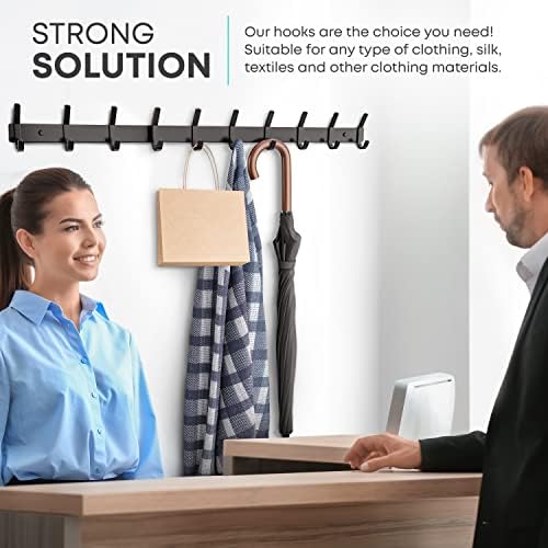 Coat Rack Wall Mount – 30 Inch Stainless Steel Hook Rail with 10 Double Coat Hooks for Hanging – Wall Mounted Entryway Organizer for Coats, Hats, Bags, Towels, Robes, Bedroom or Bathroom - Black - Image 7