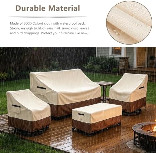 4-Piece Patio Furniture Cover Set, 600D Heavy Duty Outdoor Furniture Covers Waterproof — Fits 3-Seater Sofa, Swivel Rocker Chair & Coffee Table, All Weather Outdoor Protection, Large - Image 6