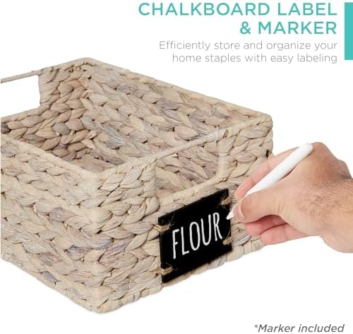 Best Choice Products Set of 4 9x12in Water Hyacinth Pantry Baskets, Woven Organizers w/Chalkboard Label, Chalk Marker - White - Image 2