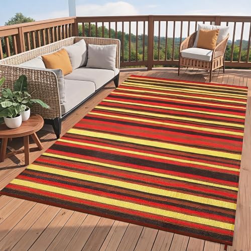 Garvee 9x18 Outdoor Rug Geometric Striped Plastic Straw Carpet Red Tone - Image 2