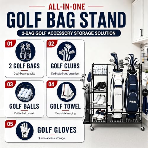 DuraMax Golf Bag Storage Rack for Garage with Wheels, Golf Bag Organizer, Golf Club Storage Rack, Golf Bag Stand, Golf Storage Organizer - Image 4