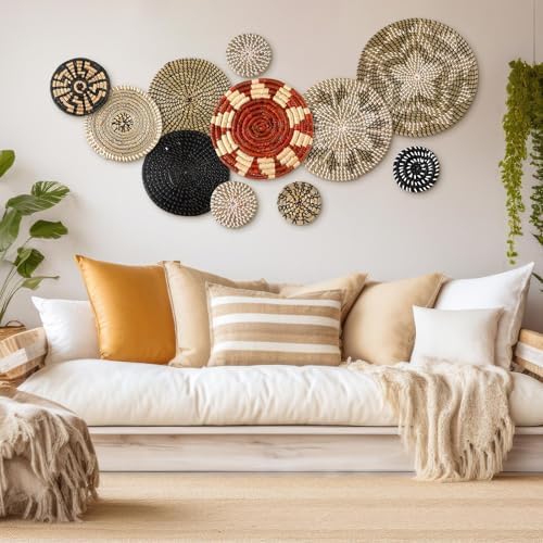 Tatuo 11 Pcs Boho Wall Basket Decor Woven Wall Hanging Art, Dark - Image 2
